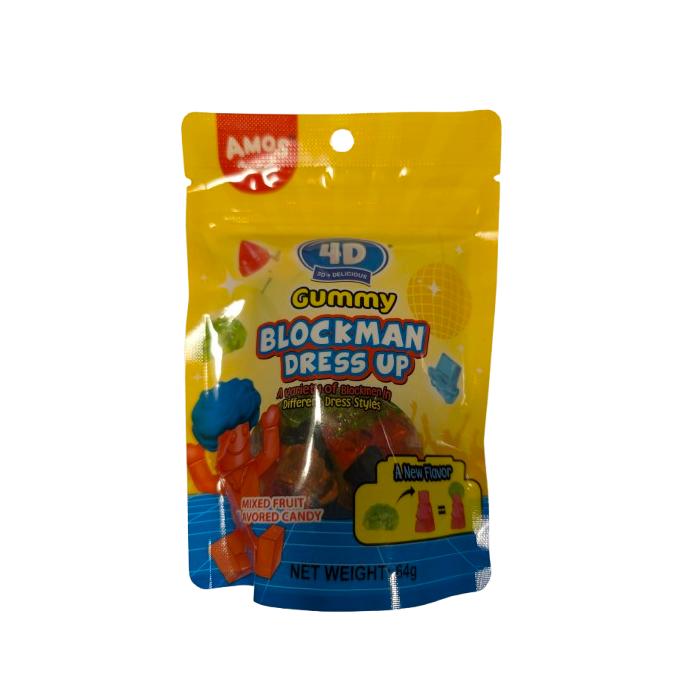 Amos 4D Gummy Blockman Dress Up Mixed Fruit Flavoured Candy - 64g (Thailand Import)