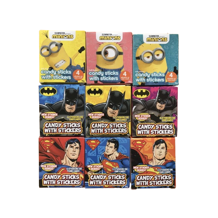 Candy Sticks Assorted Packs (Batman, Superman & Minions)