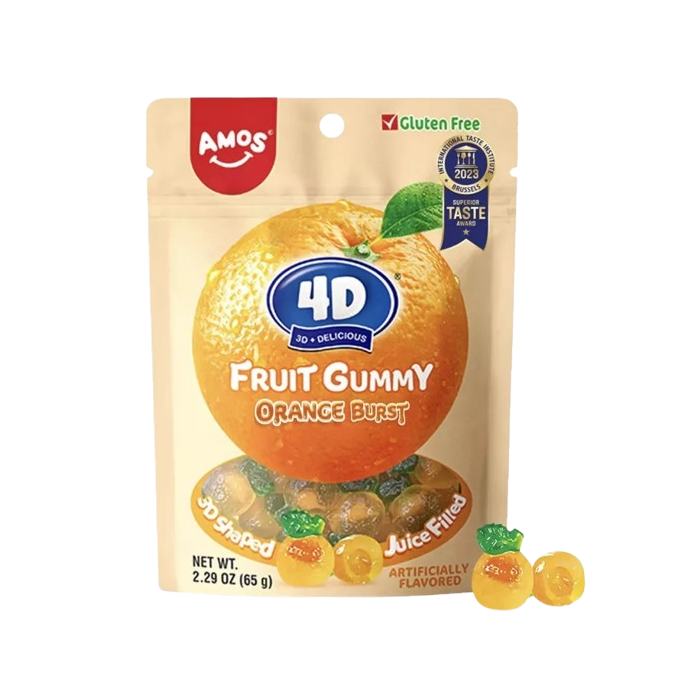 Amos 4D Fruit Gummy - Orange Burst Juice Filled - 65g